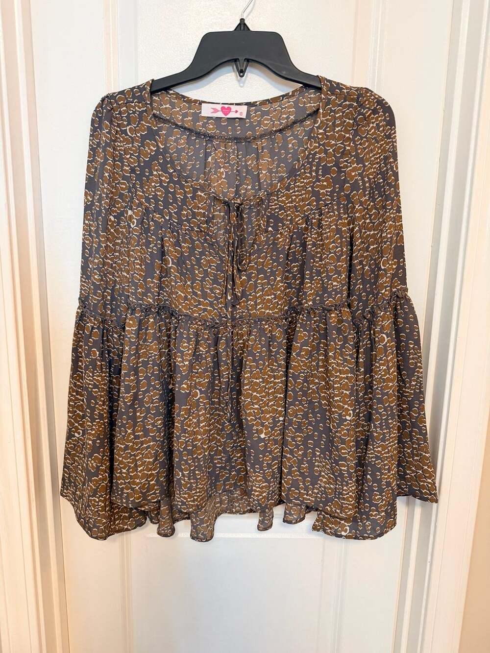 BuddyLove Jasper Bell Sleeve Tiered Tunic Top Leopard Print XS